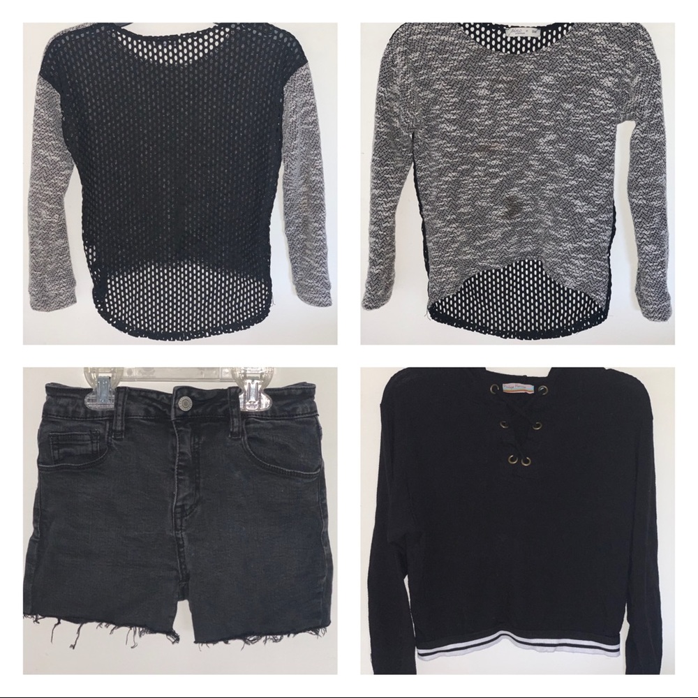 Kids outfit with jean shorts, and 2 sweaters!